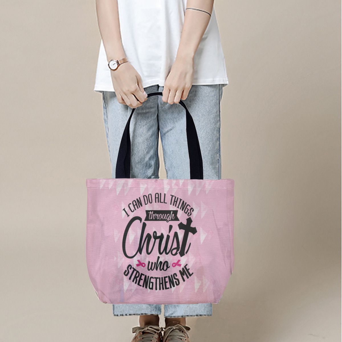 I can do all things through Christ Breast Cancer Canvas Bag No.F9EK8K