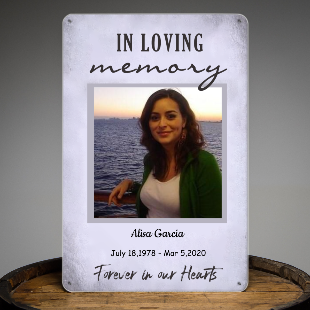 Memorial Tin Signs, In Loving Memory of, Cemetery Decoration, Forever in our hearts, RIP, Funeral Service Tin Signs No.WSQ9MV
