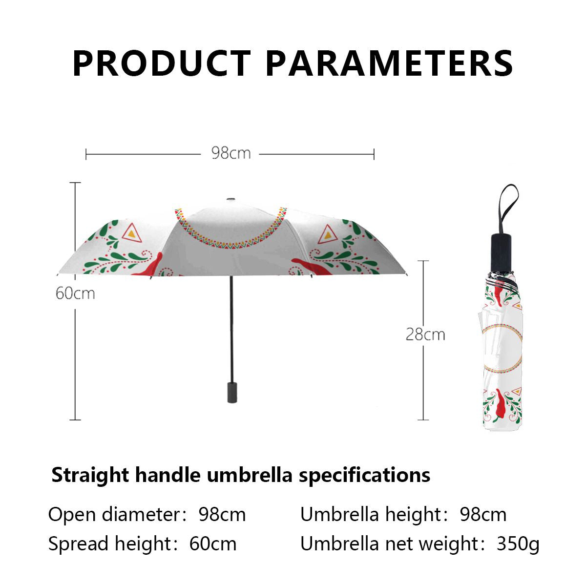 Feliz Navidad Red Chile Pepper Brushed Polyester Umbrella No.NB4LSH