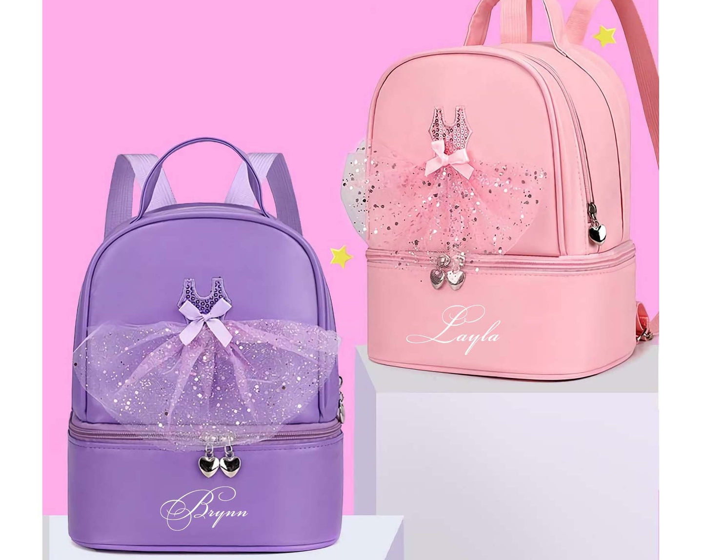 Dance Bags| Personalized Kids Ballerina Backpacks | Girl Preschool Book Bag with Shoe Compartment
