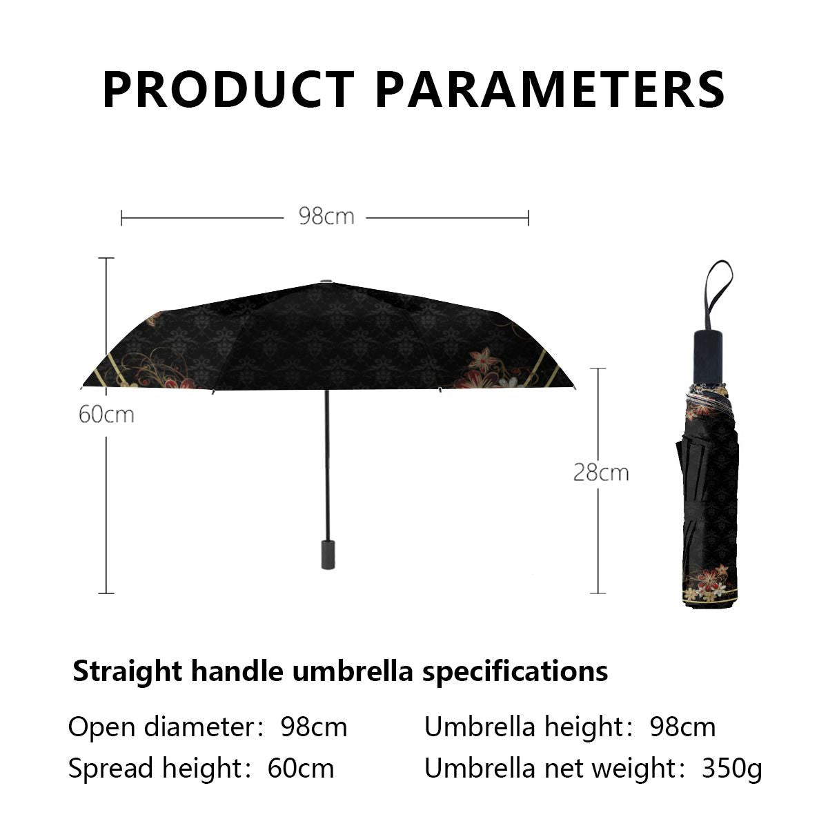 Gold And Red Floral Brushed Polyester Umbrella No.PA96KX