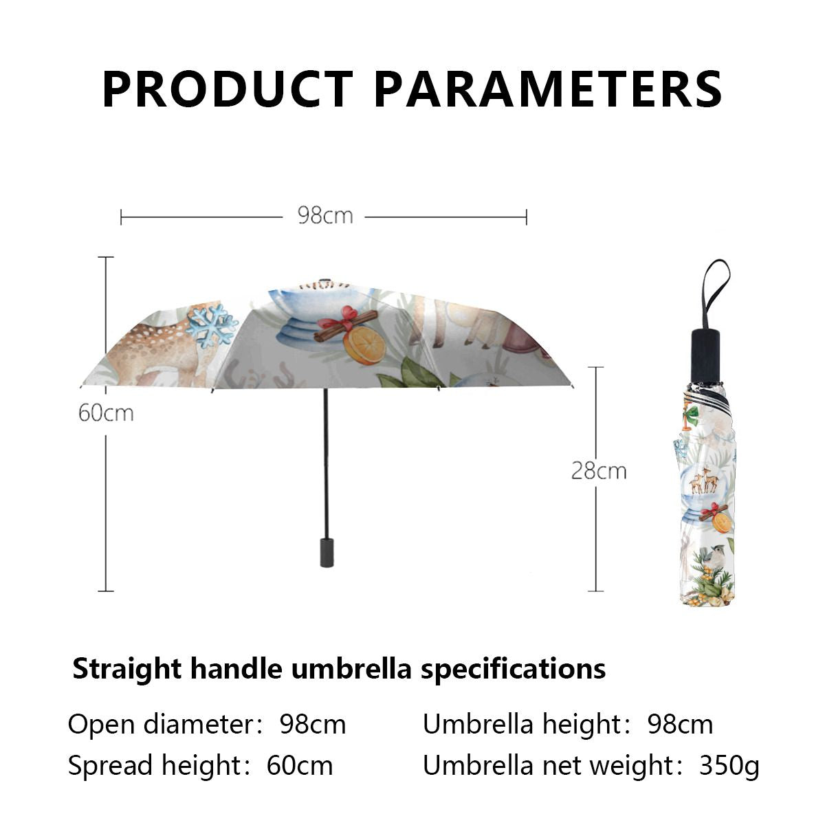 Beautiful Deer Watercolor Christmas Brushed Polyester Umbrella No.PJ4P3C