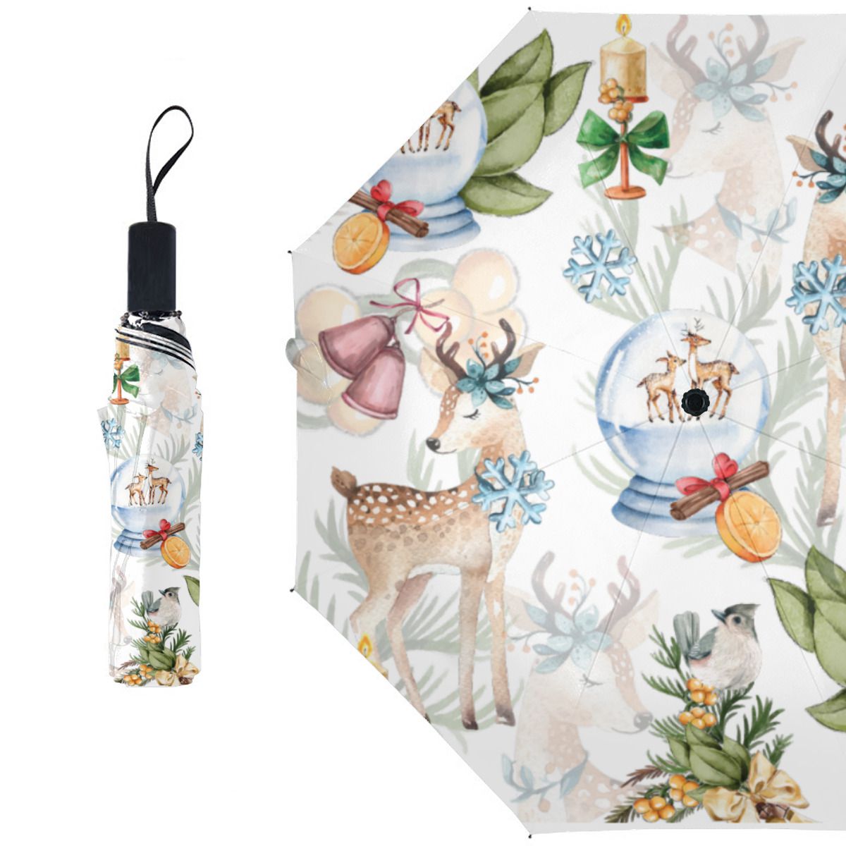 Beautiful Deer Watercolor Christmas Brushed Polyester Umbrella No.PJ4P3C