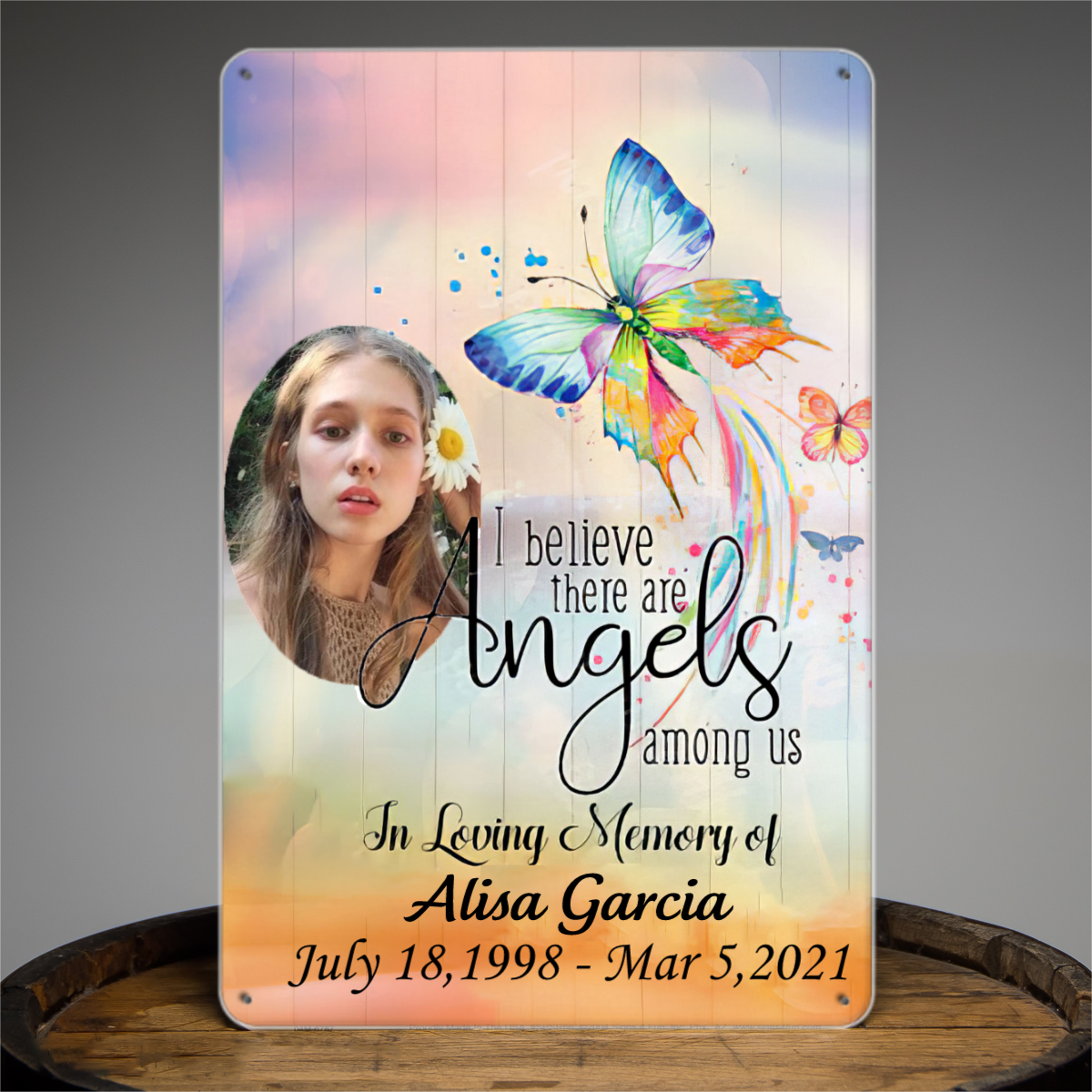 Photo In Memory Tin Signs, Personalized Sympathy Tin Signs, Funeral Gifts, Cemetery Decoration