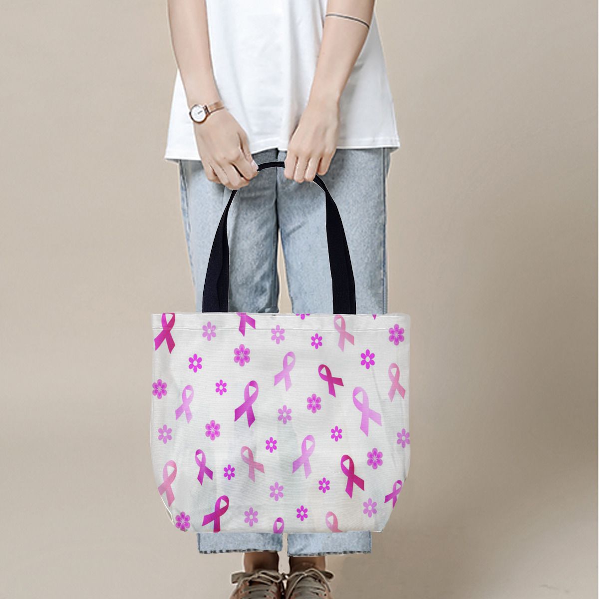 Breast Cancer Pink Ribbon Canvas Bag No.DVKLF4