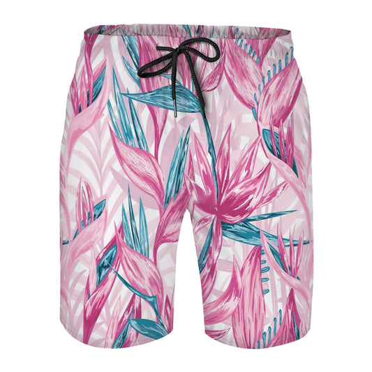 Hand Draw Tropical Flowers Graphic Men's Swim Trunks No.VKGIT6