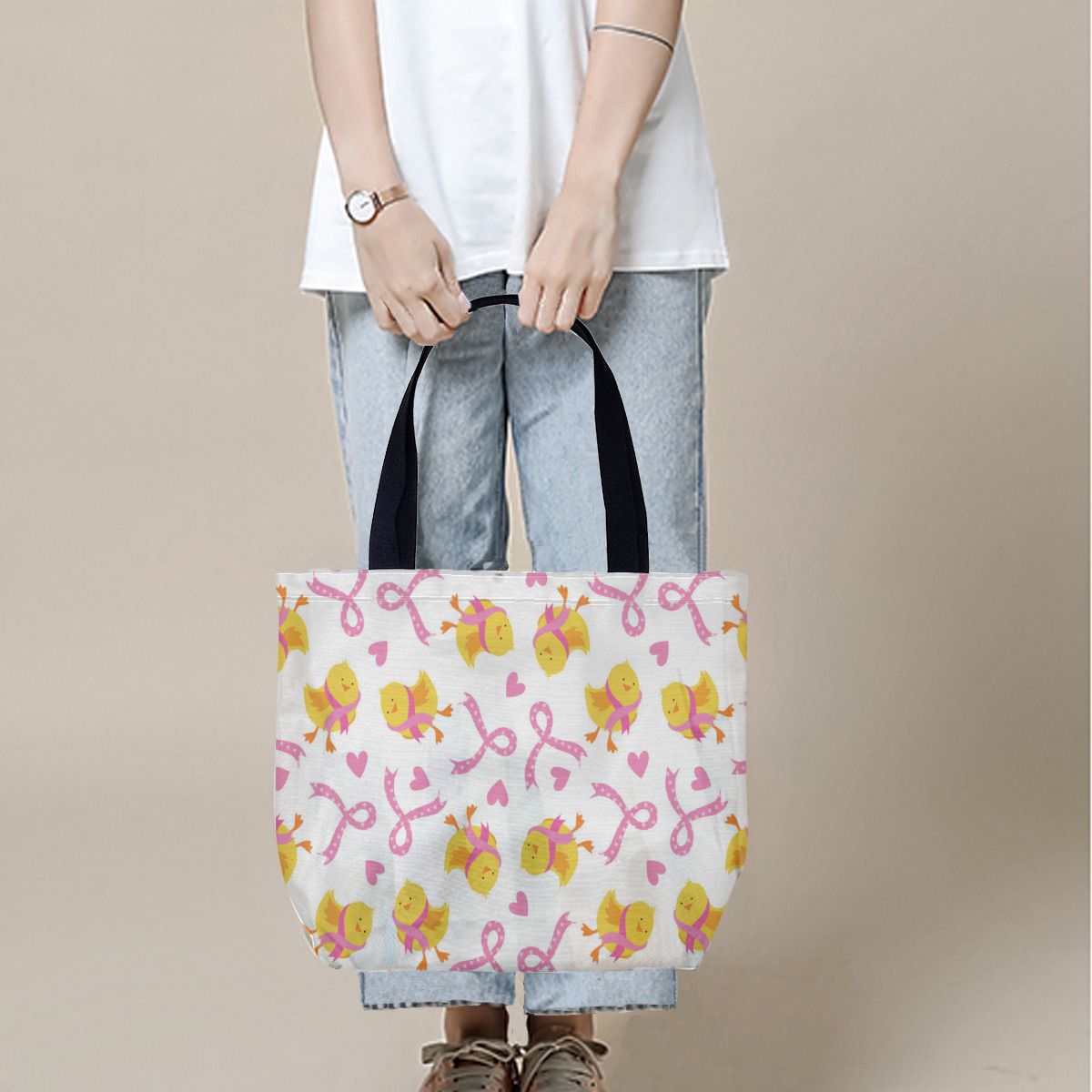 Breast Cancer Awareness Ribbon Chick Canvas Bag No.YDQQ37