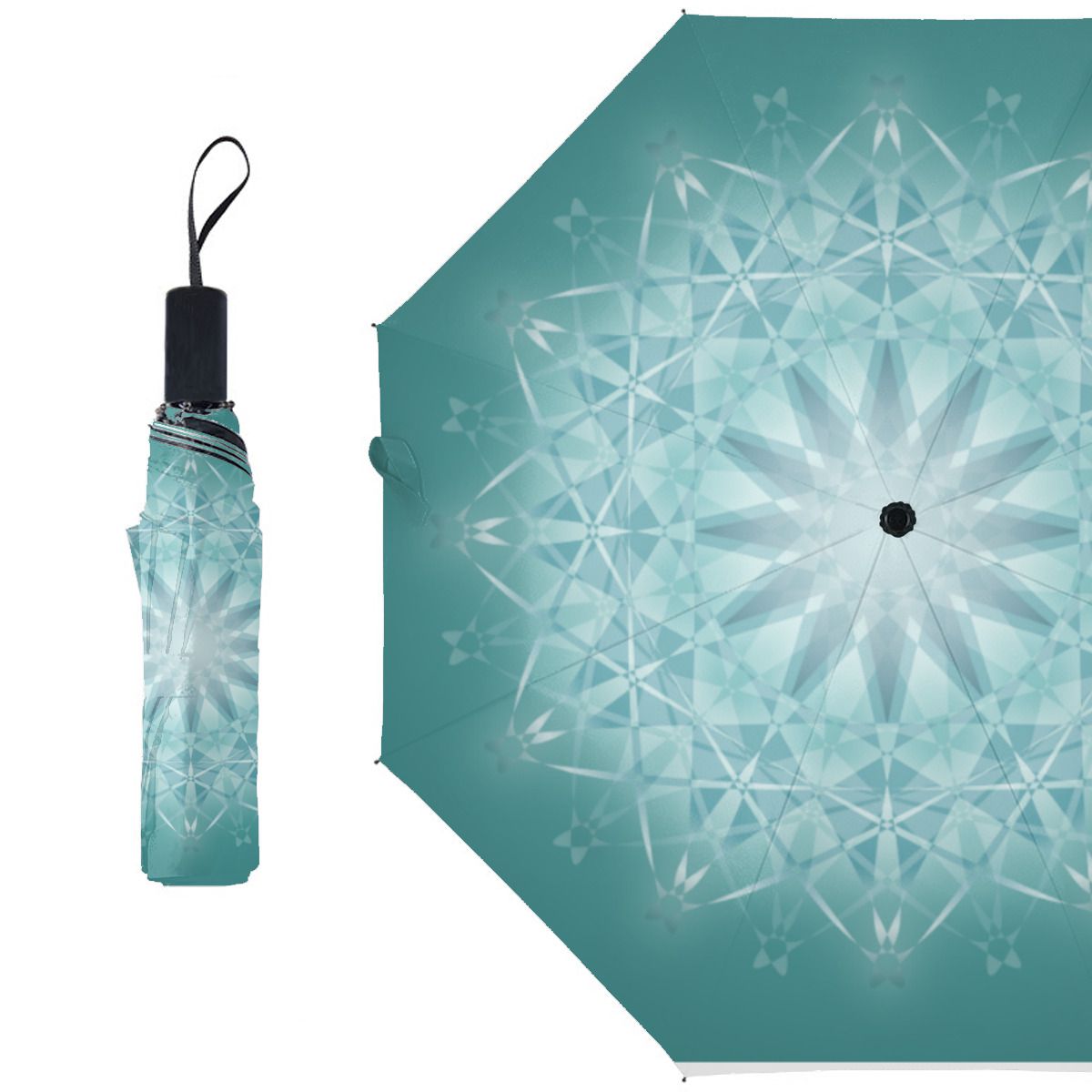 Snowflakes On Glitter Turquoise Id454 Brushed Polyester Umbrella No.XBHMYT
