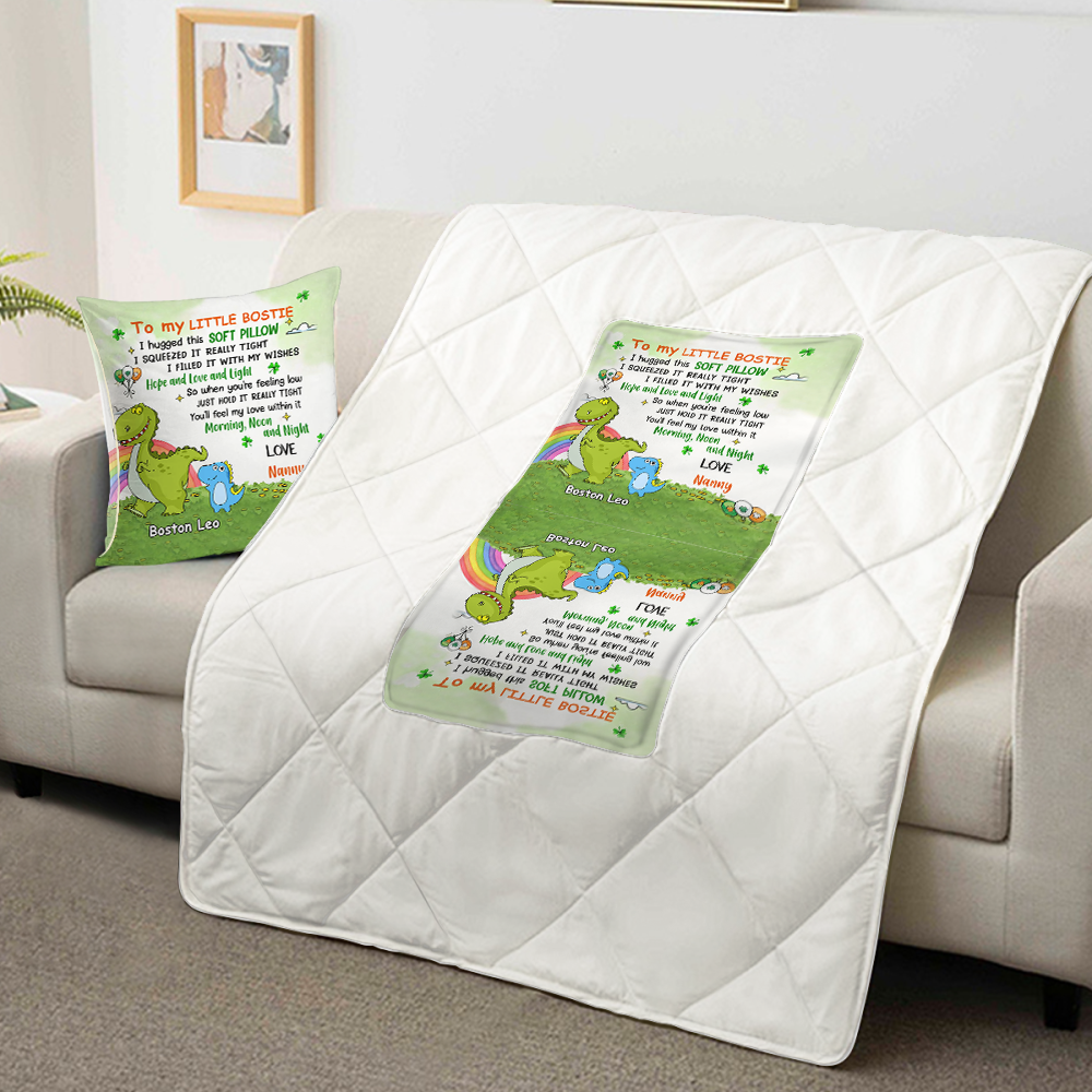 Personalized Dinosaur St Patrick's Day Mom Grandma To Son Grandson Daughter Granddaughter Pillow Blanket 2 in 1