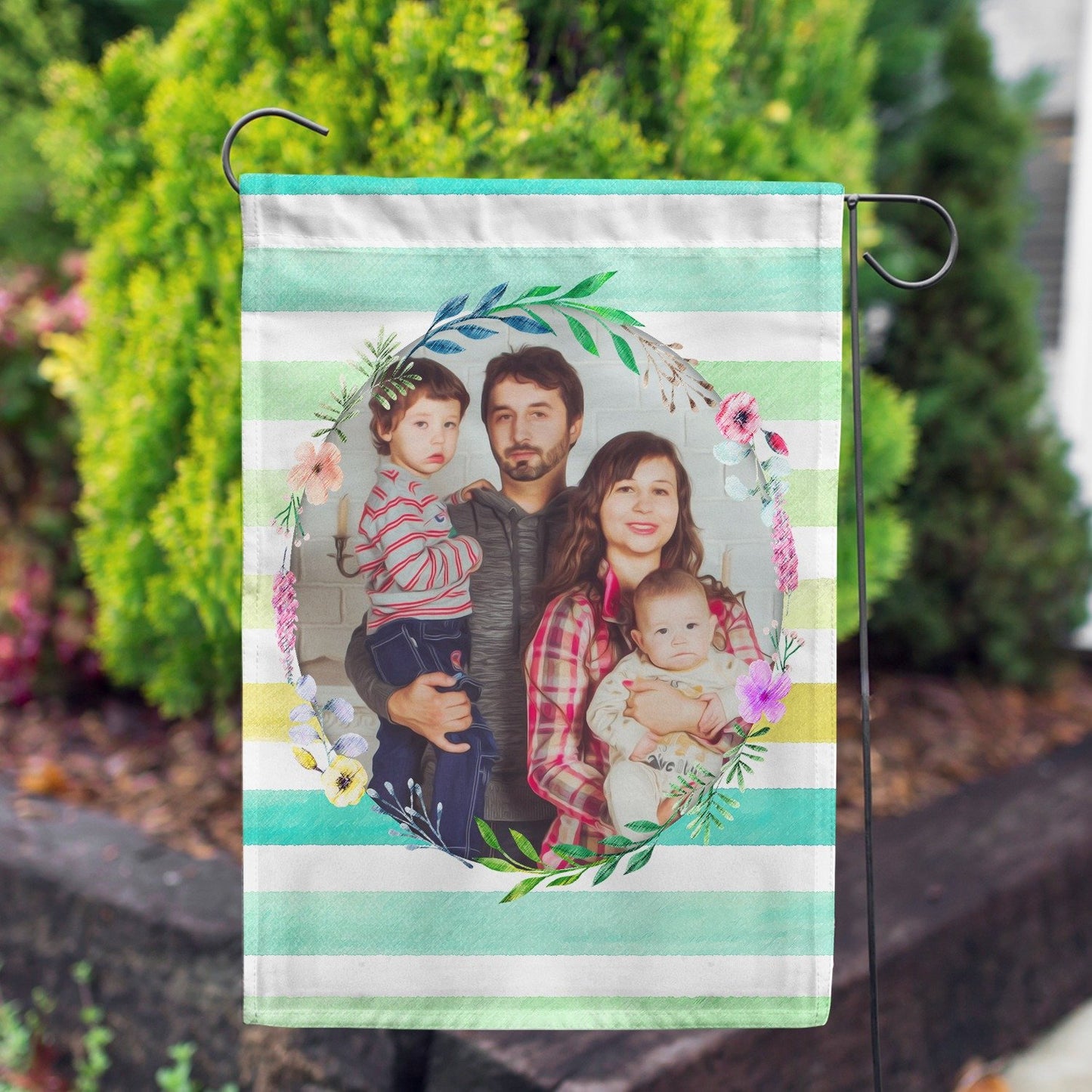 Personalized Watercolor Stripes House Flag & Garden Flag