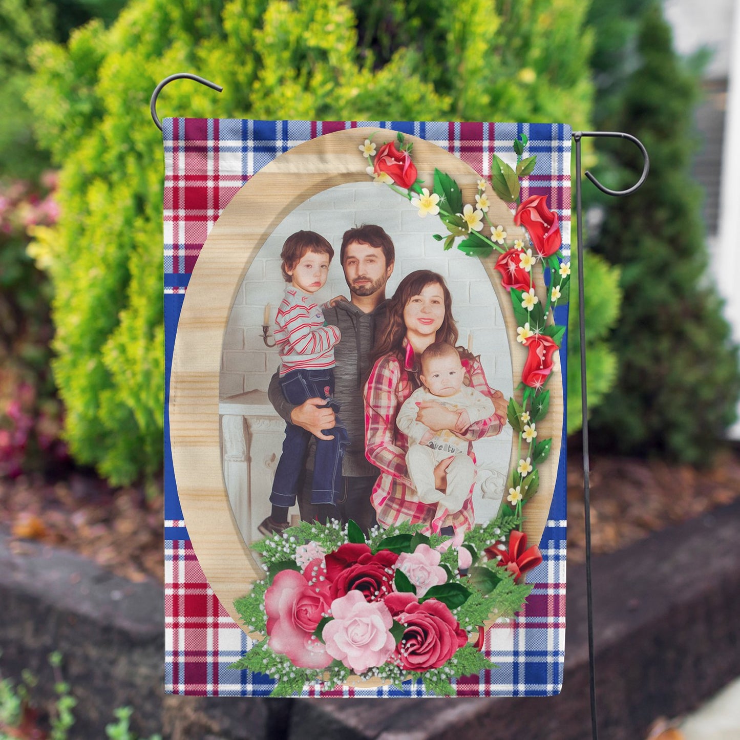 Personalized Roses On Wood Frame House Flag & Garden Flag