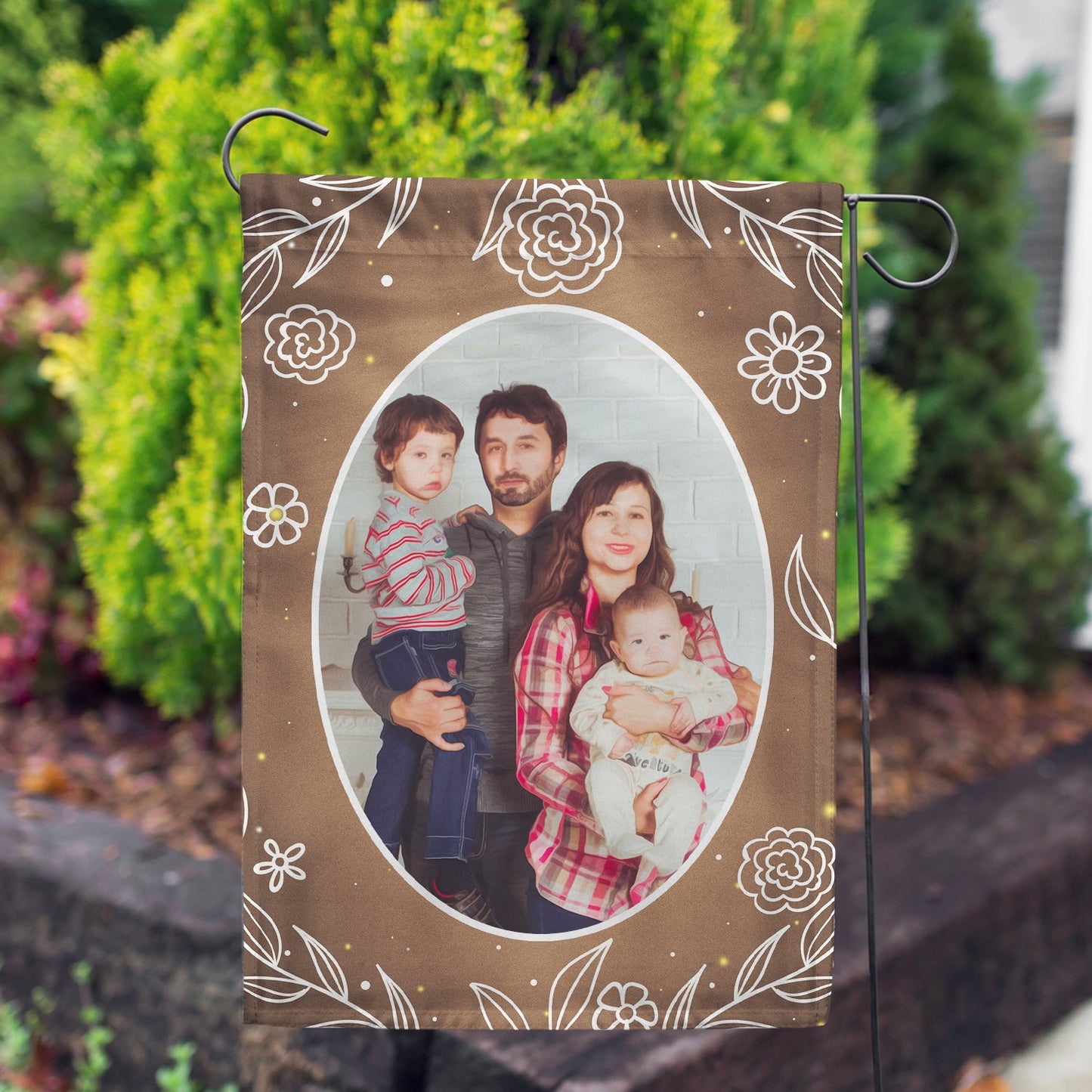 Personalized Bronze Floral House Flag & Garden Flag