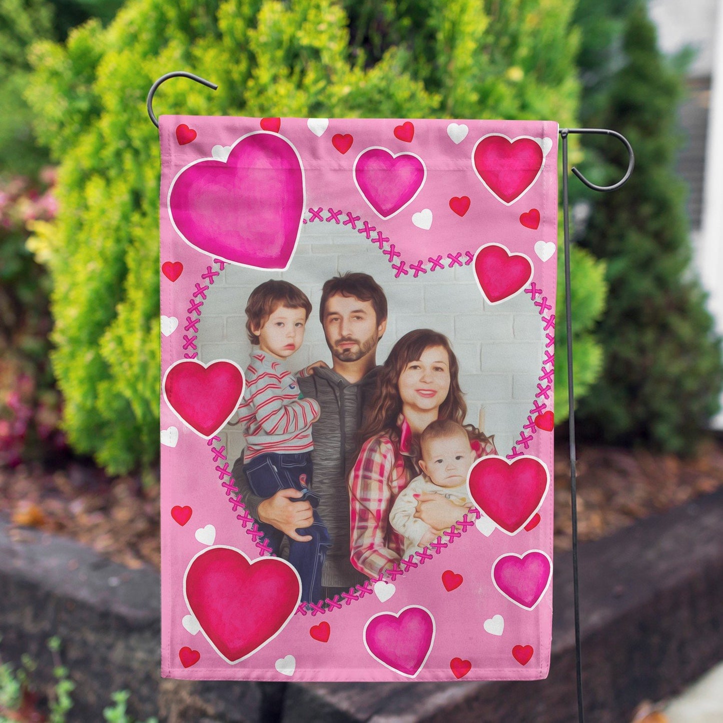 Personalized Valentine's Day Hearts House Flag & Garden Flag