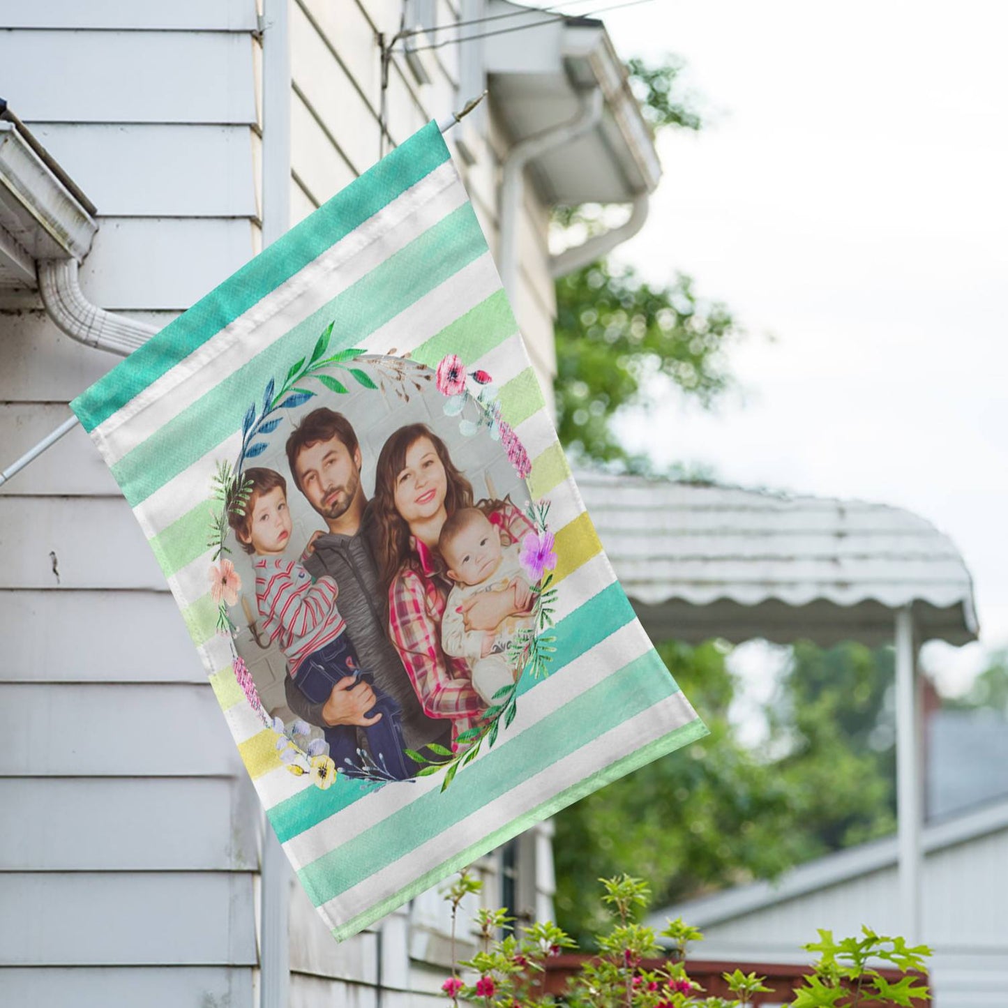 Personalized Watercolor Stripes House Flag & Garden Flag