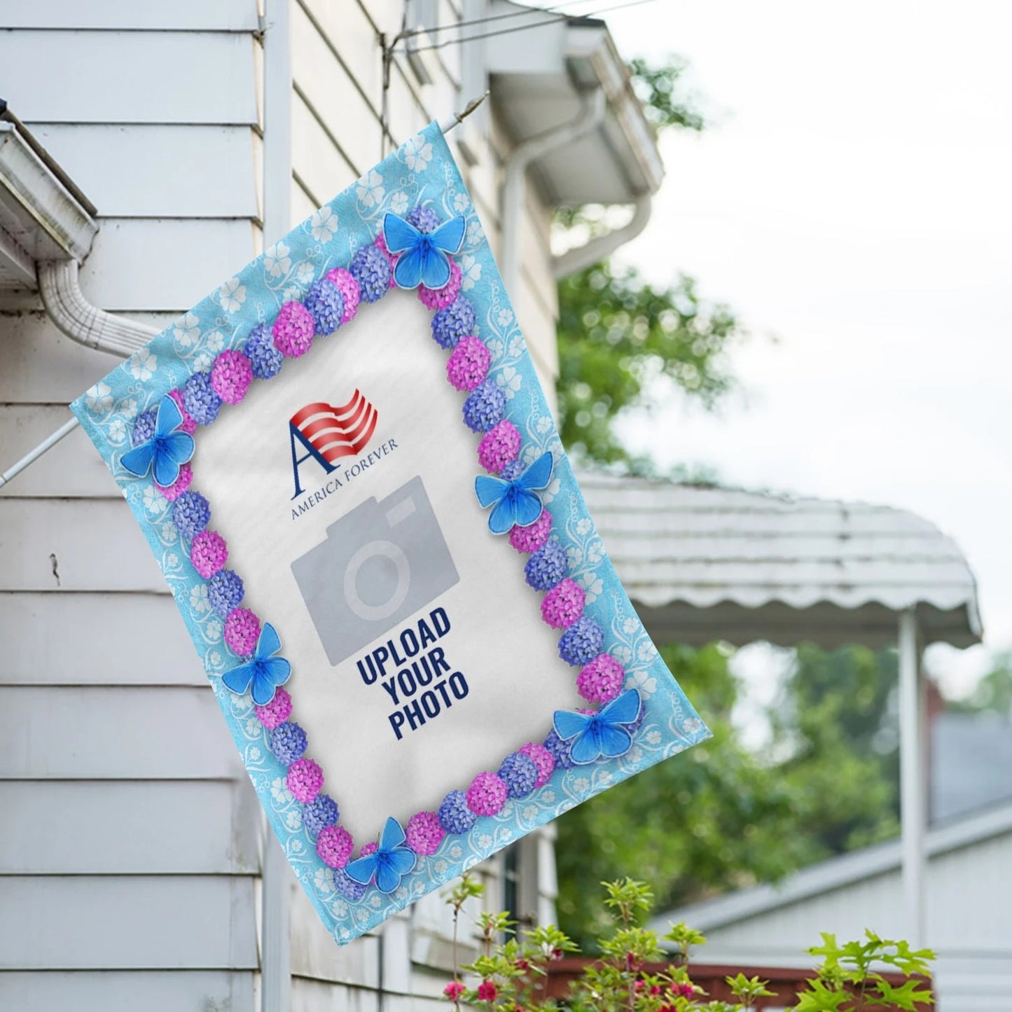 Personalized Blue And Purple Hydrangea House Flag & Garden Flag