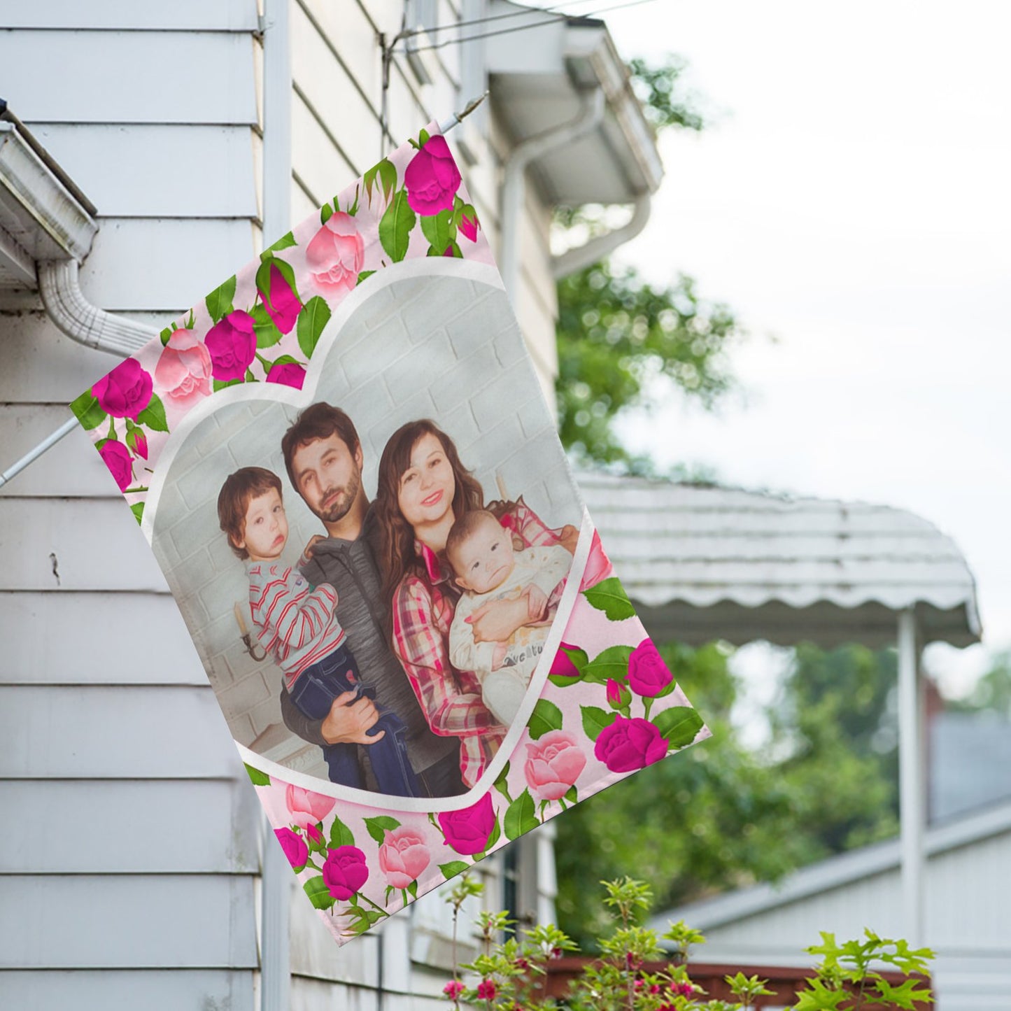 Personalized Pink Roses House Flag & Garden Flag