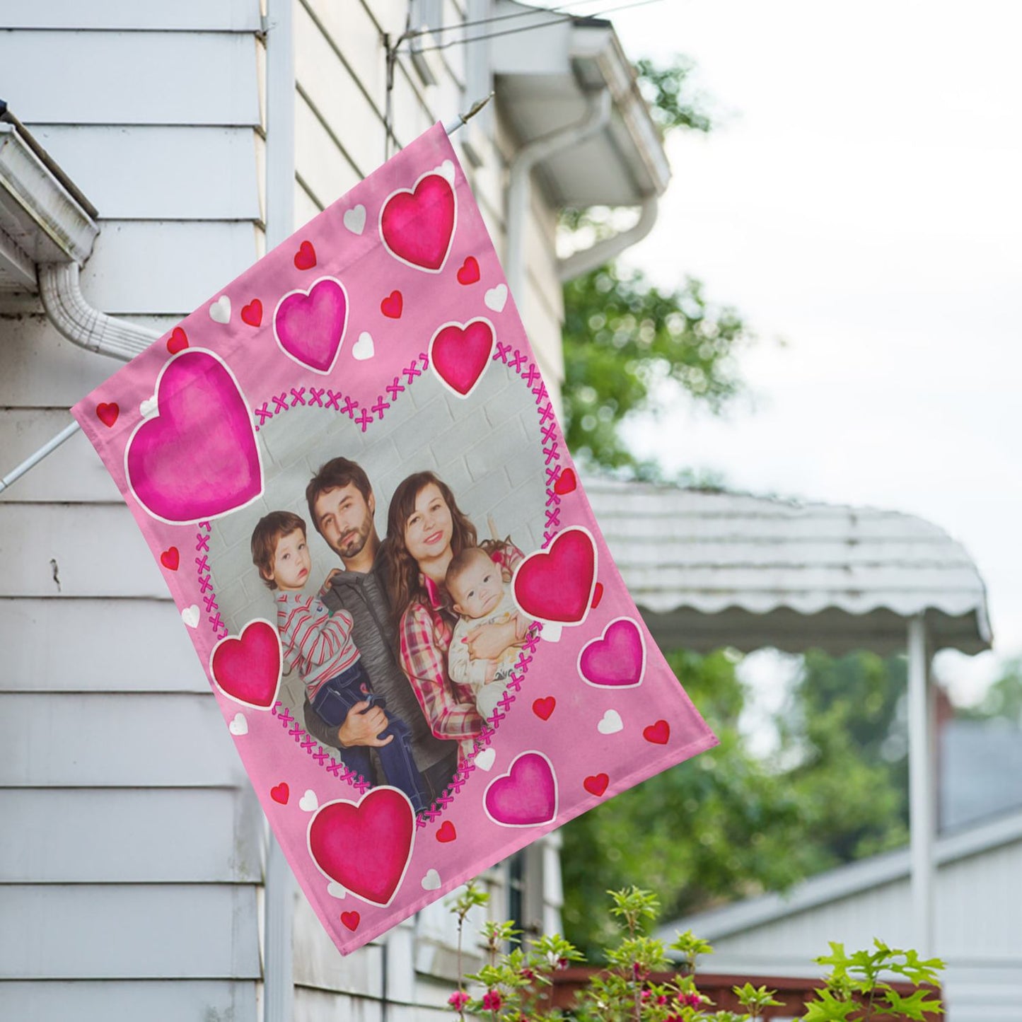 Personalized Valentine's Day Hearts House Flag & Garden Flag