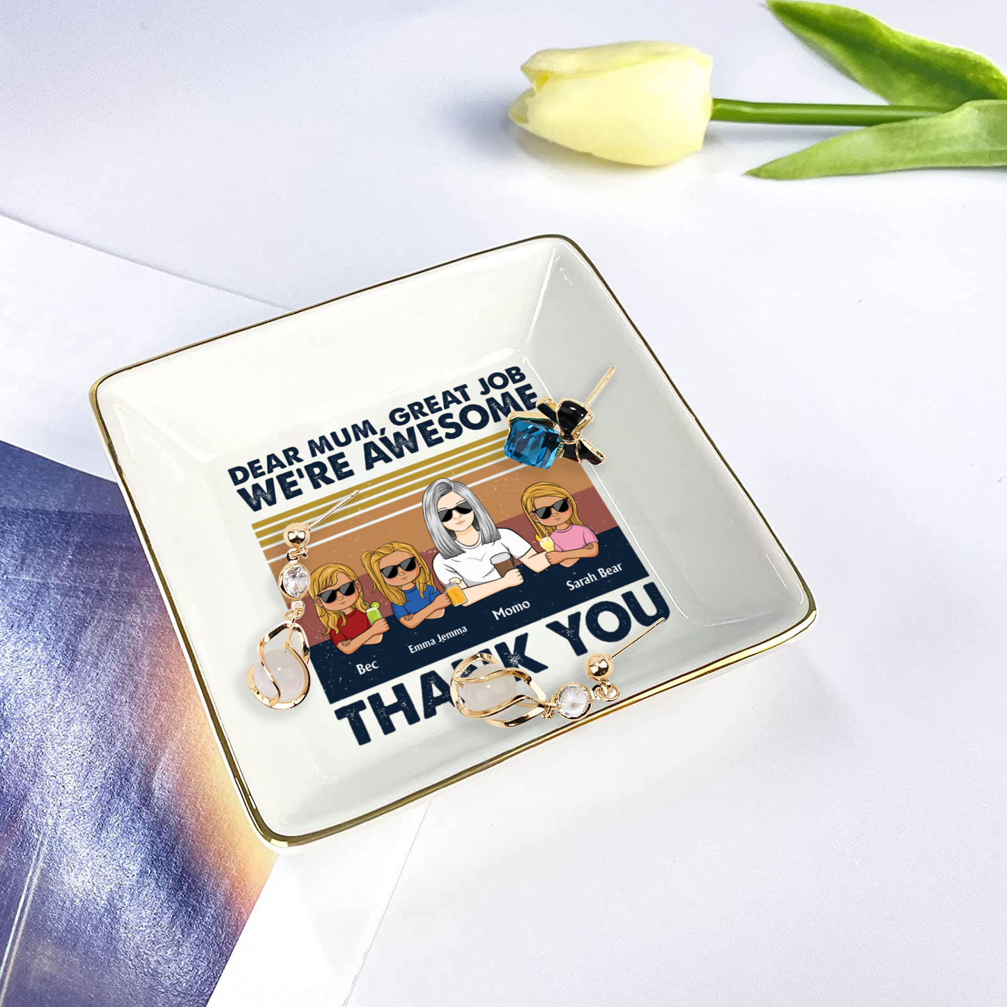 Ceramic Ring Dish Jewelry Tray for Mom Sister Friends