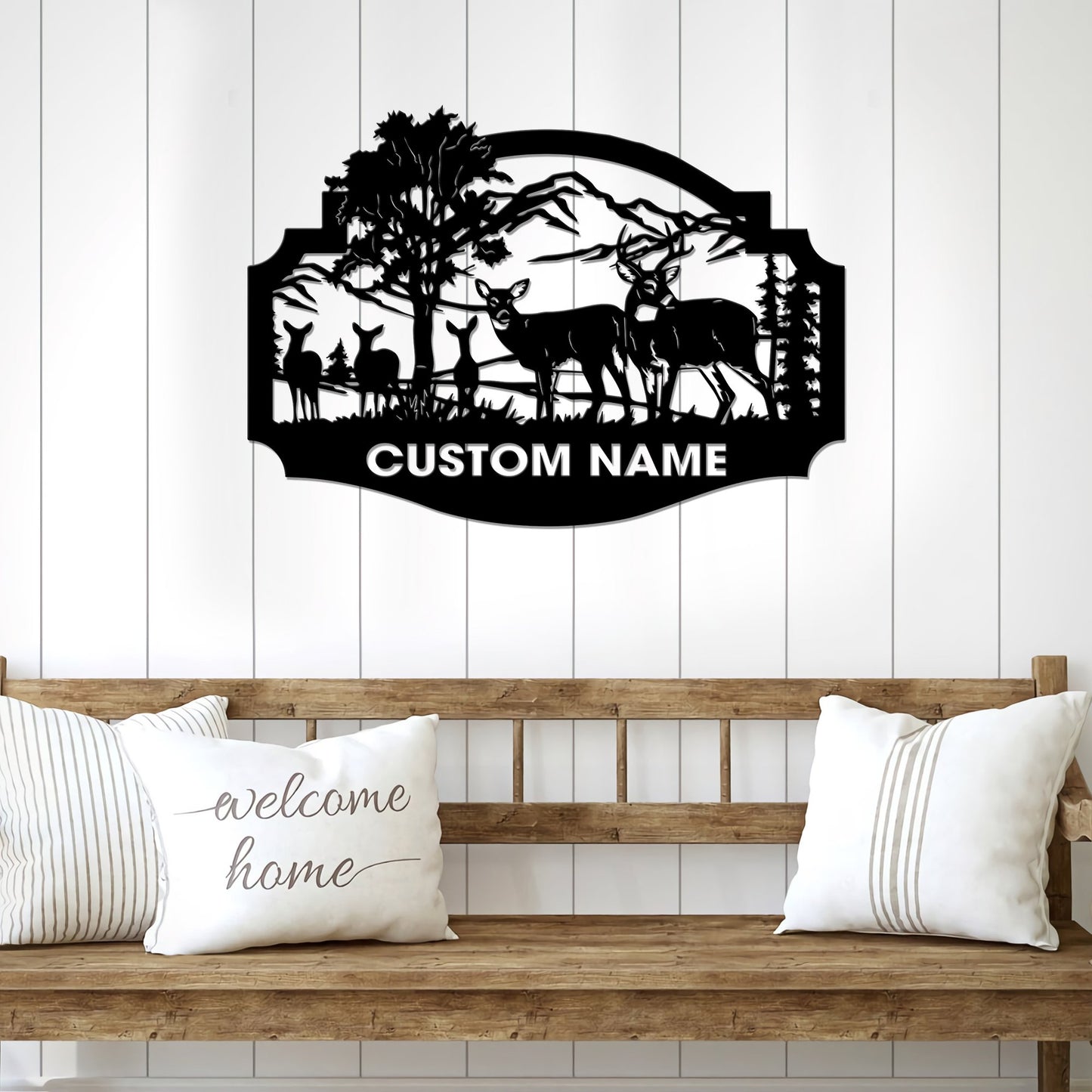 Welcome Whitetails Deer Sign Custom Name Metal Wall Art