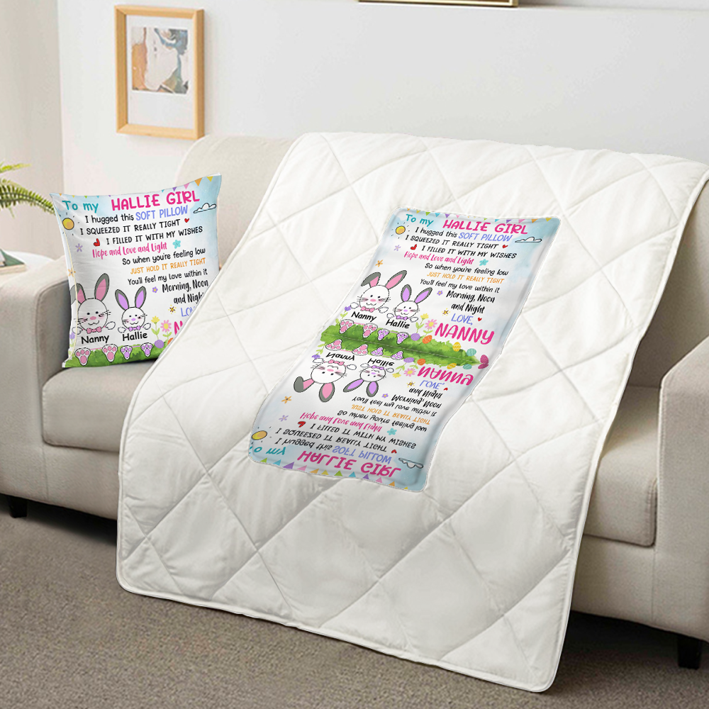 Personalized Easter Mom Grandma Daughter Granddaughter Son Grandson Hug This Pillow Blanket 2 in 1