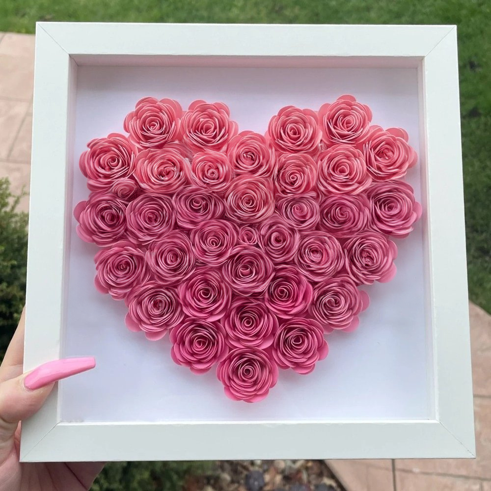 Couple Hugging Kissing - Gift For Couples - Personalized Custom Heart Rose Shadow Box