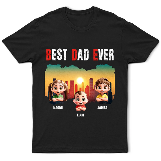 Best Dad Papa Grandpa Ever Retro Sunset City - Personalized T Shirt