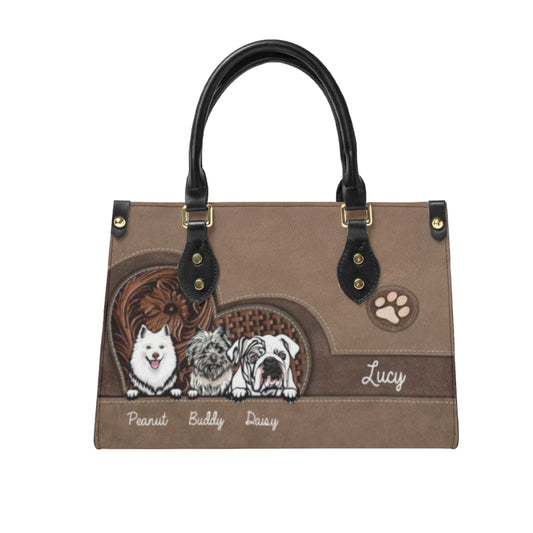 Dog Personalized Leather Handbag, Personalized Gift for Dog Lovers, Dog Dad, Dog Mom