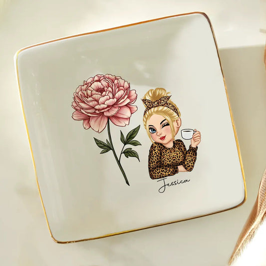 Birth Month Flowers Butterflies Woman Bloom Where You're Planted - Personalized Ring Dish