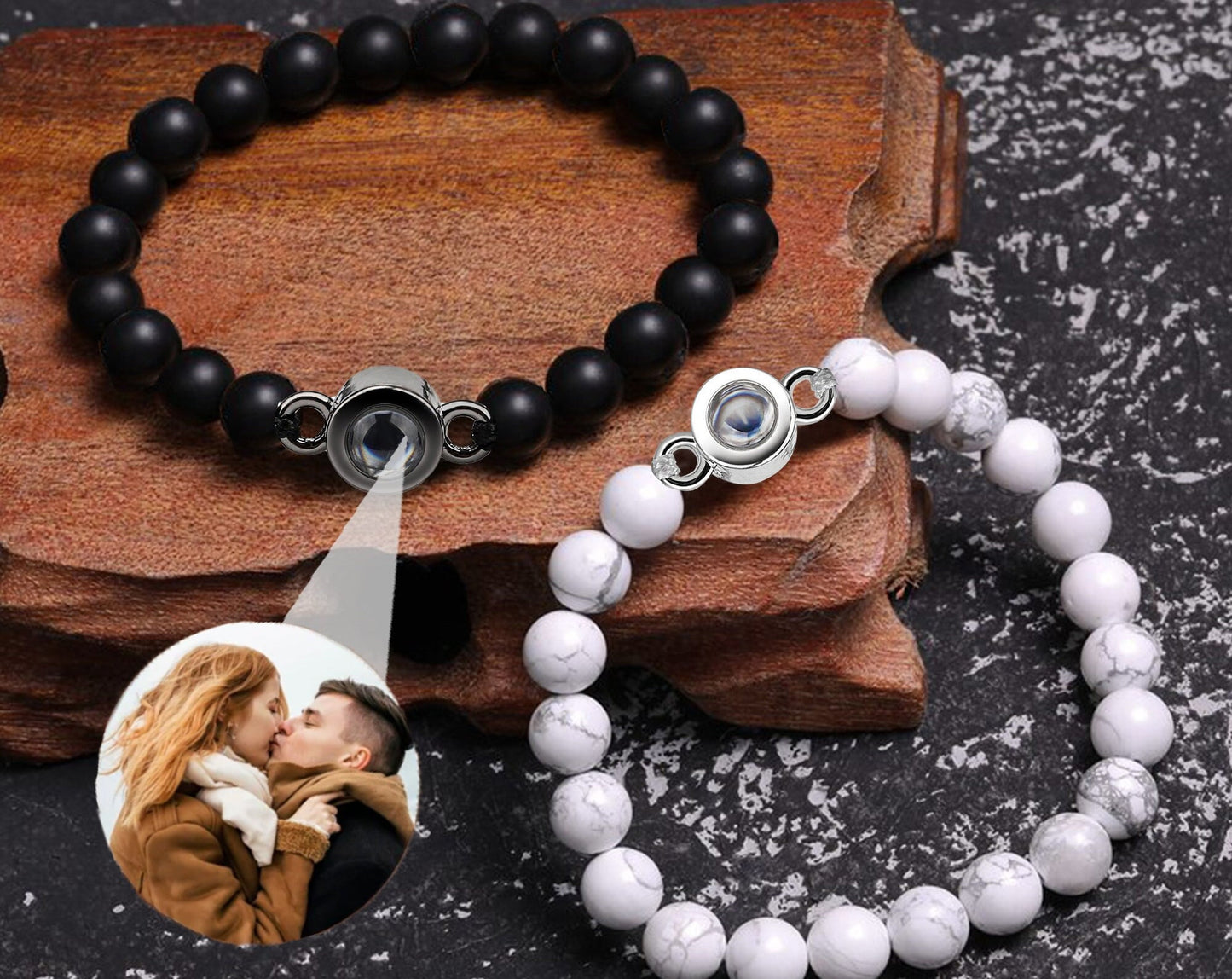 Personalized Upload Photo Natural Stone Projection Bracelet  - Birthday, Loving Gift For Couples, Mom, Dad