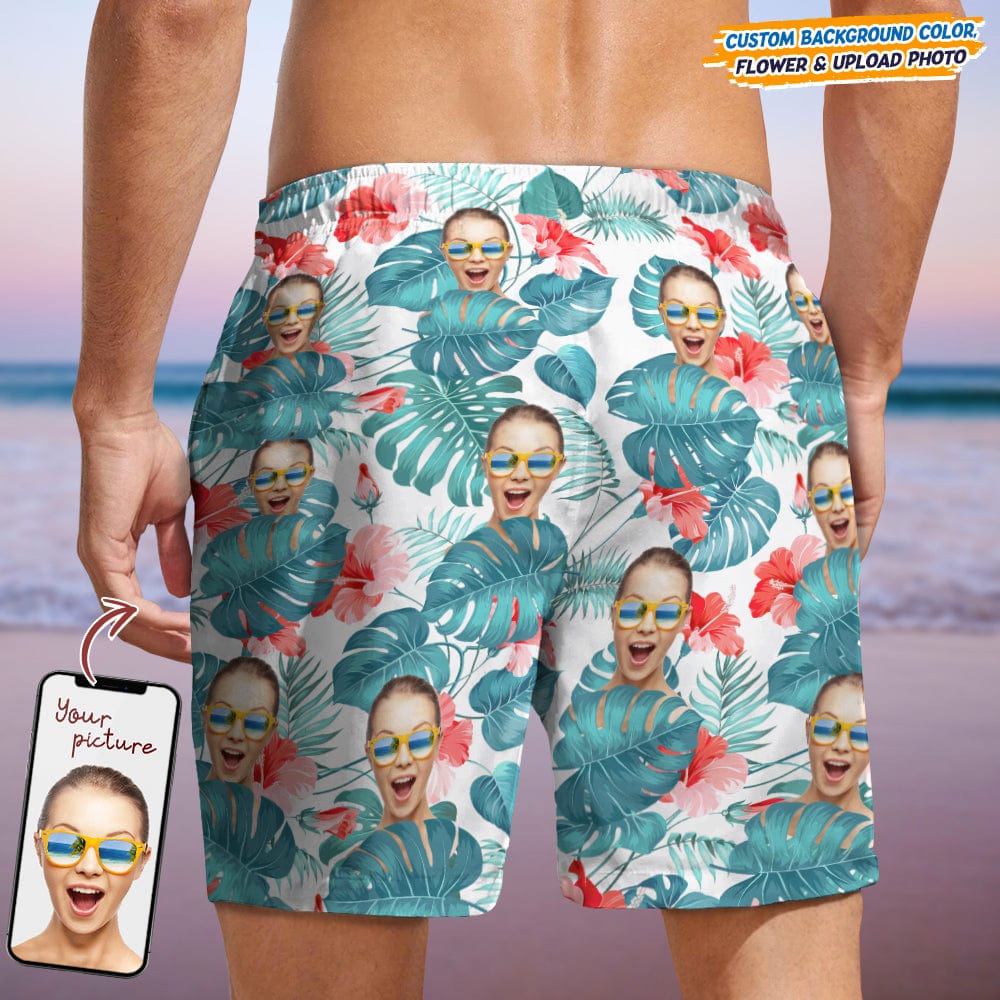 Custom Face Photo - Gift For Couples, Best Friends, Siblings, Dog And Cat Lovers - Personalized Custom Unisex Beach Short