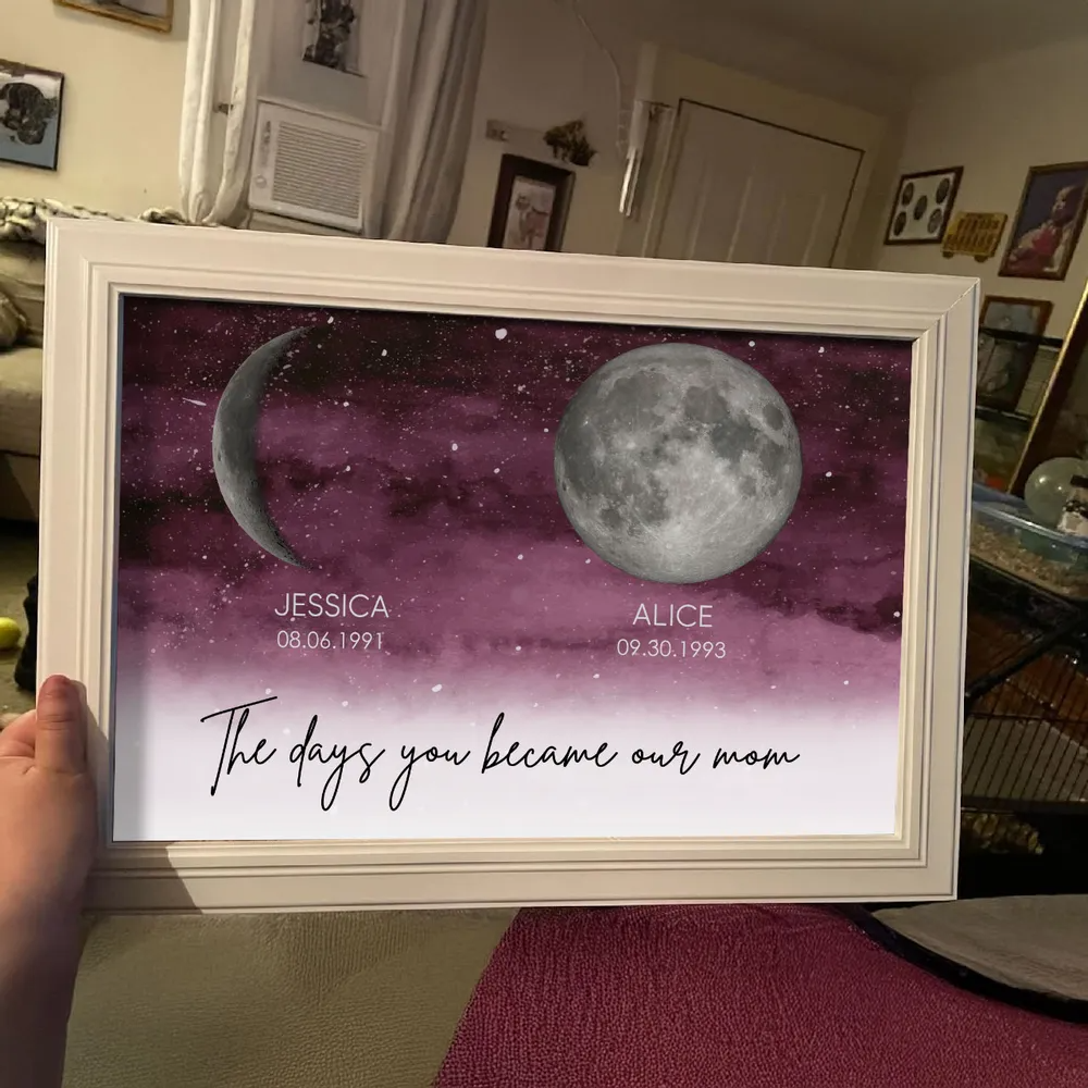 Starry Night The Day You Became Mom Custom Birth Moon Phase Personalized Canvas, Heartfelt Mother's Day Gift For Mom, Grandma