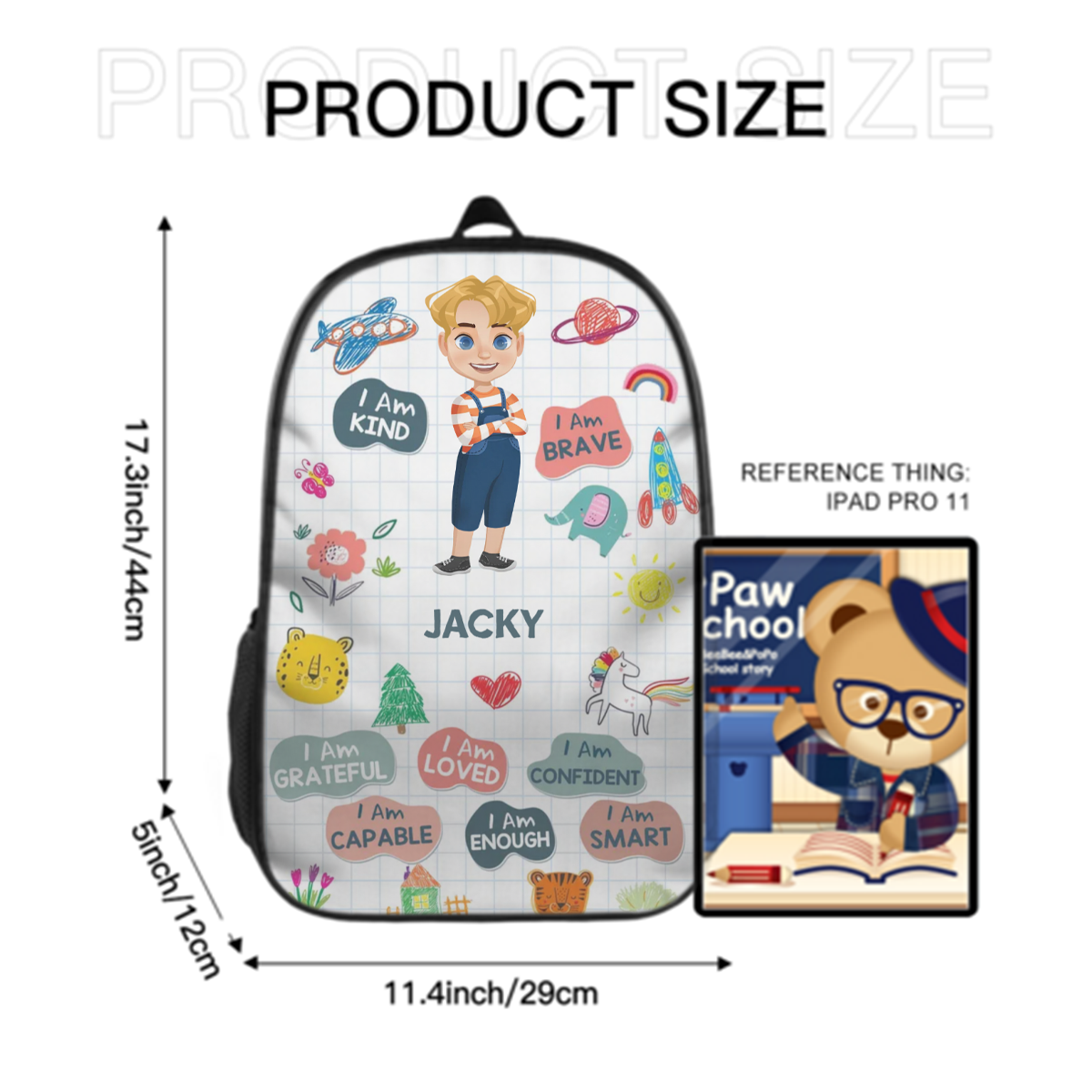 I Am Kind Smart Brave Affirmations - Gift For Kids, Back To School - Personalized Backpack