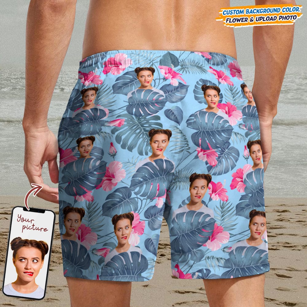Custom Face Photo - Gift For Couples, Best Friends, Siblings, Dog And Cat Lovers - Personalized Custom Unisex Beach Short