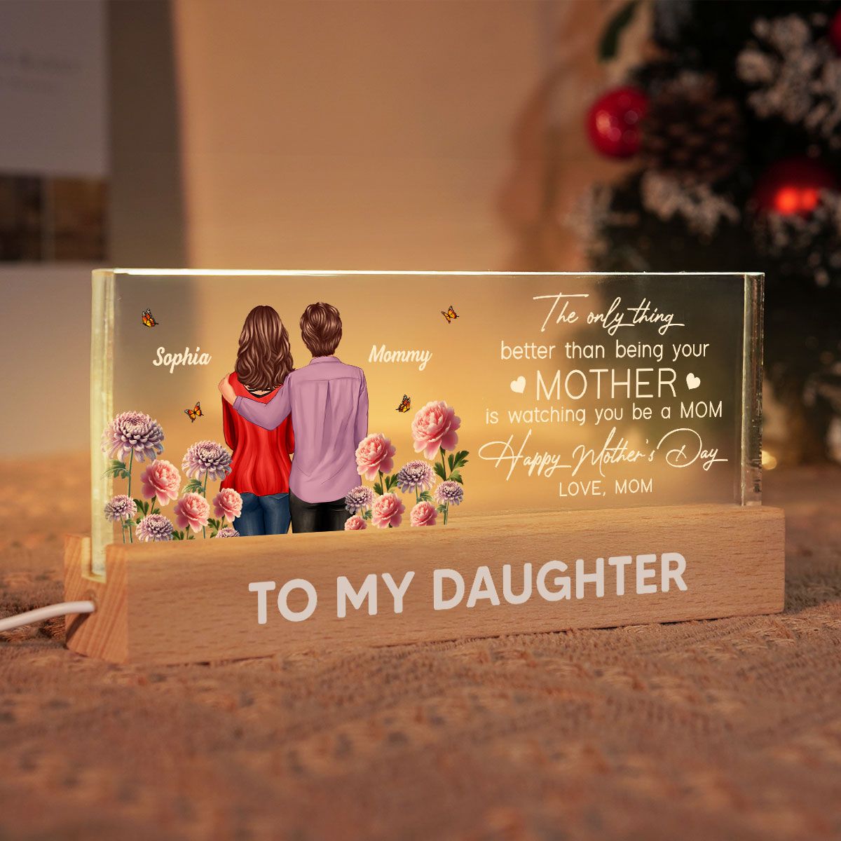 To My Daughter From Mom Happy Mother's Day Birth Flower Personalized Acrylic Block LED Night Light