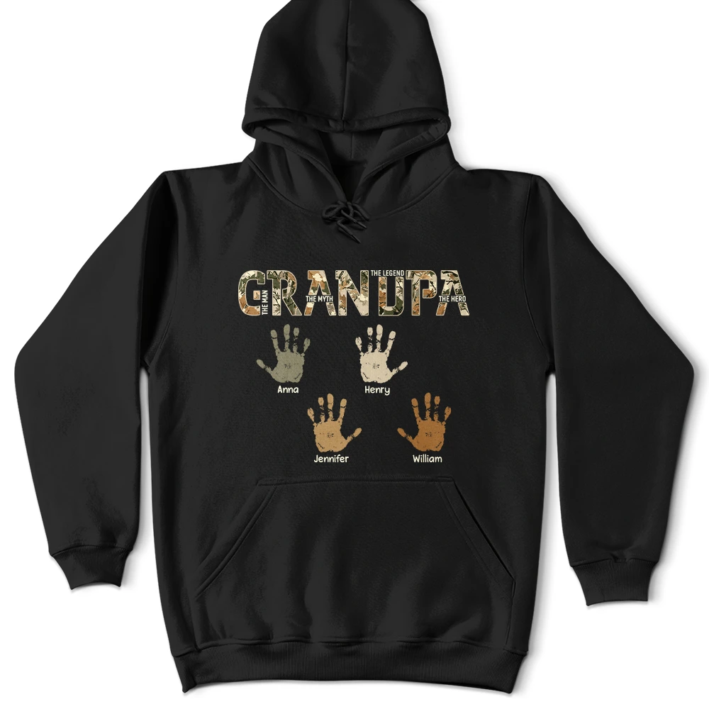 Dad Papa The Man Myth Legend Kid Handprint - Personalized T Shirt
