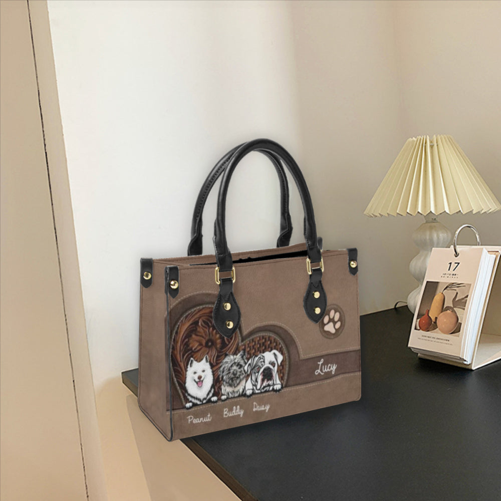 Dog Personalized Leather Handbag, Personalized Gift for Dog Lovers, Dog Dad, Dog Mom