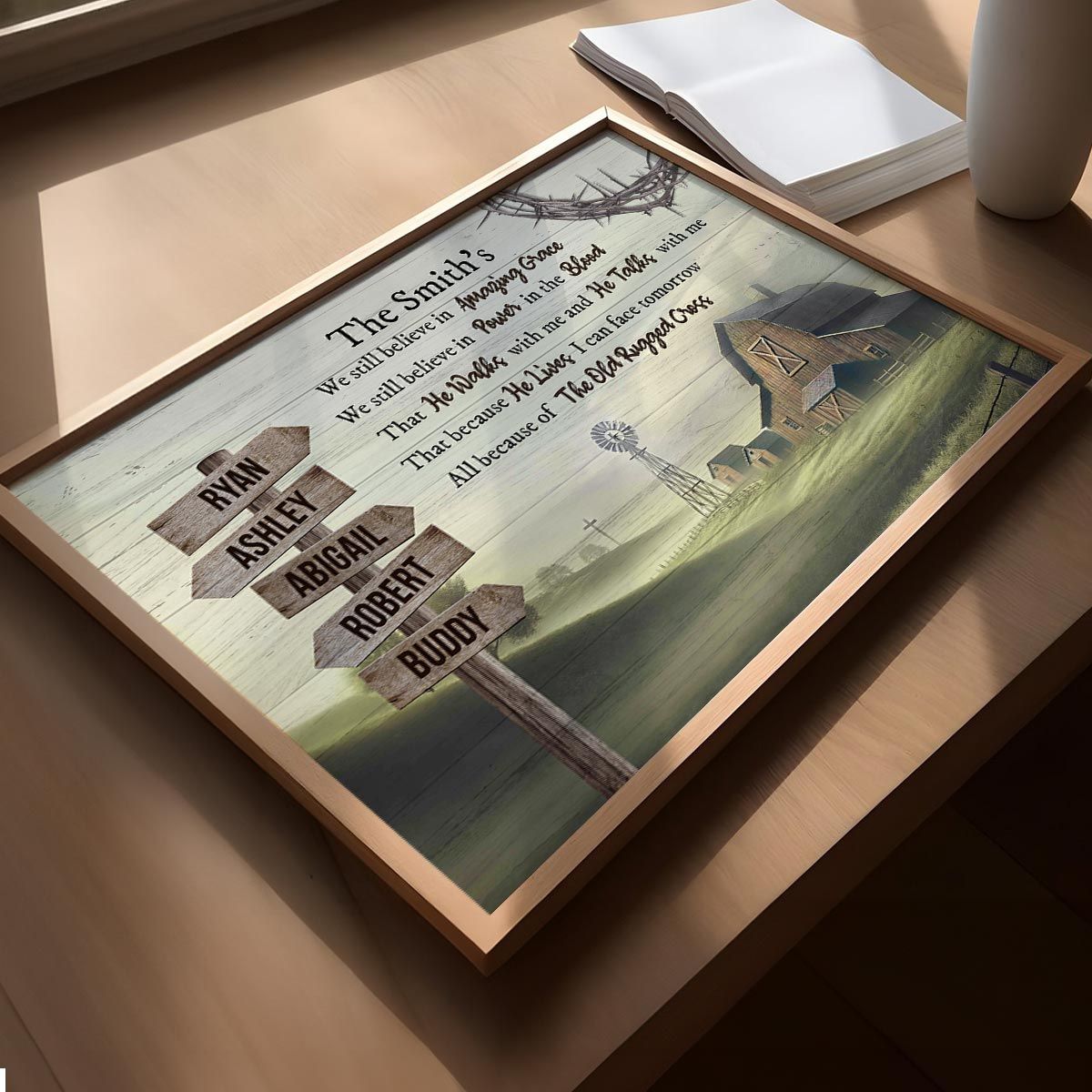 Amazing Grace Farmhouse Wooden Road Sign Premium Canvas, Perfect Family Personalized House, Kitchen, Living Room Decoration