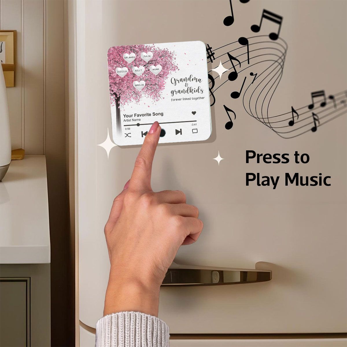Grandma Grandkids Fill A Place In Your Heart Heart Tree Personalized Music Fridge Magnet, Heartfelt Mother's Day Gift For Mom For Grandma