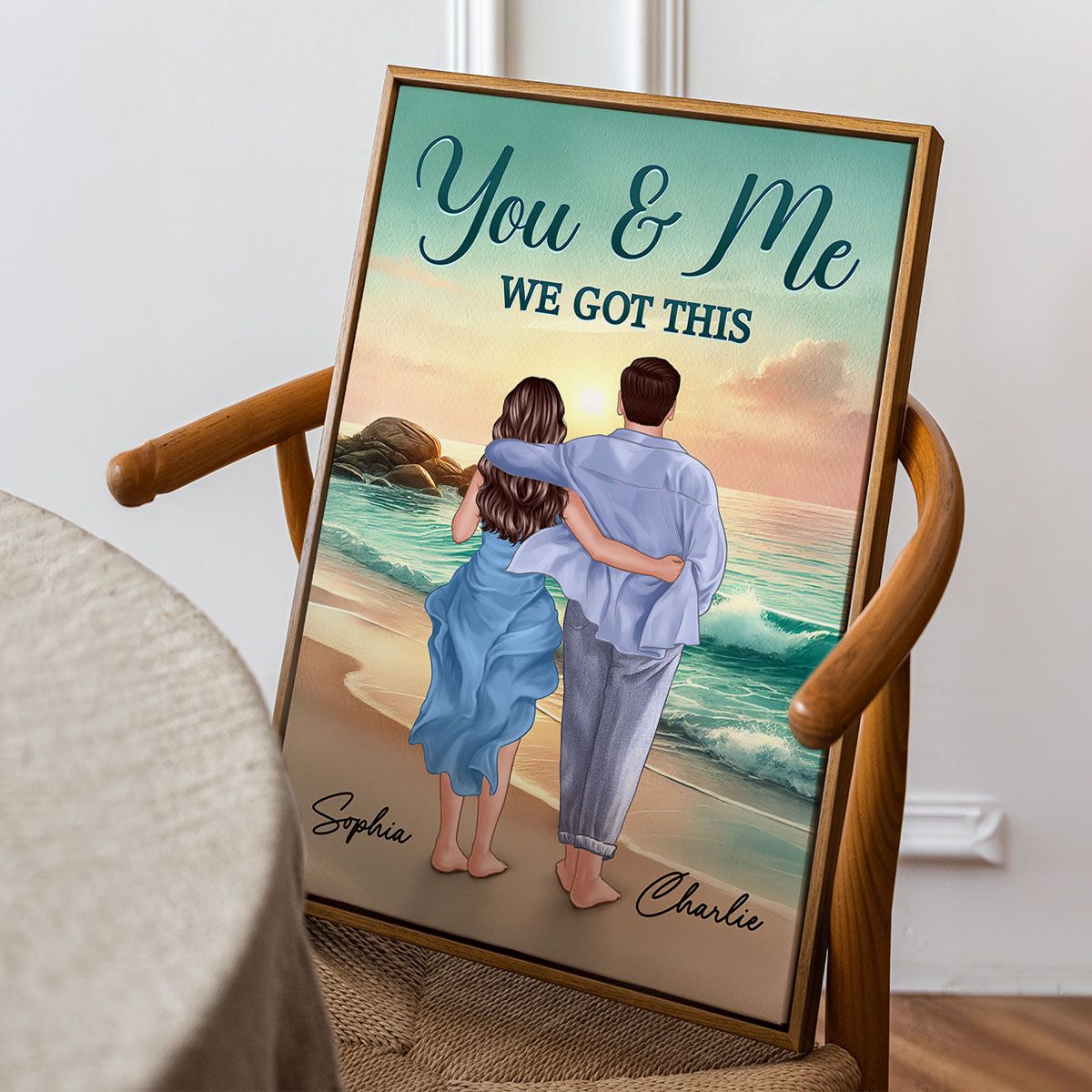 Back View Couple Embracing & Walking On The Beach Personalized Canvas, Heartfelt Gift For Couple, For Him, For Her, Boyfriend, Girlfriend, Husband, Wife