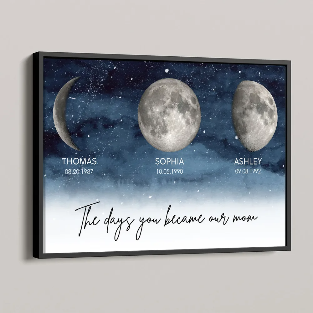 Starry Night The Day You Became Mom Custom Birth Moon Phase Personalized Canvas, Heartfelt Mother's Day Gift For Mom, Grandma