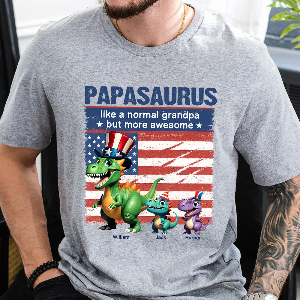 Grandpasaurus And Kids 3D Effect Dinosaurs 4th Of July Independence Day Celebration Personalized Shirt