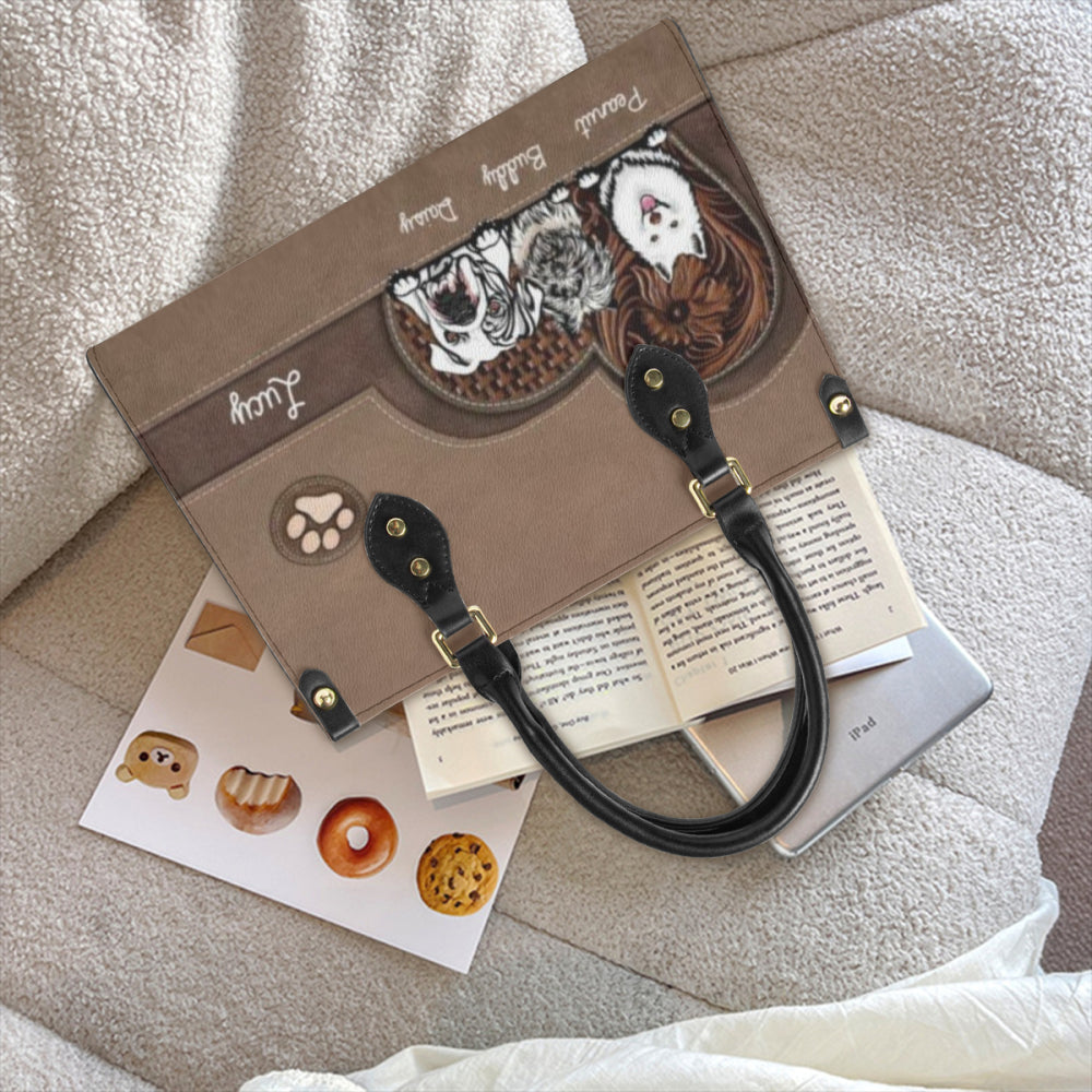 Dog Personalized Leather Handbag, Personalized Gift for Dog Lovers, Dog Dad, Dog Mom