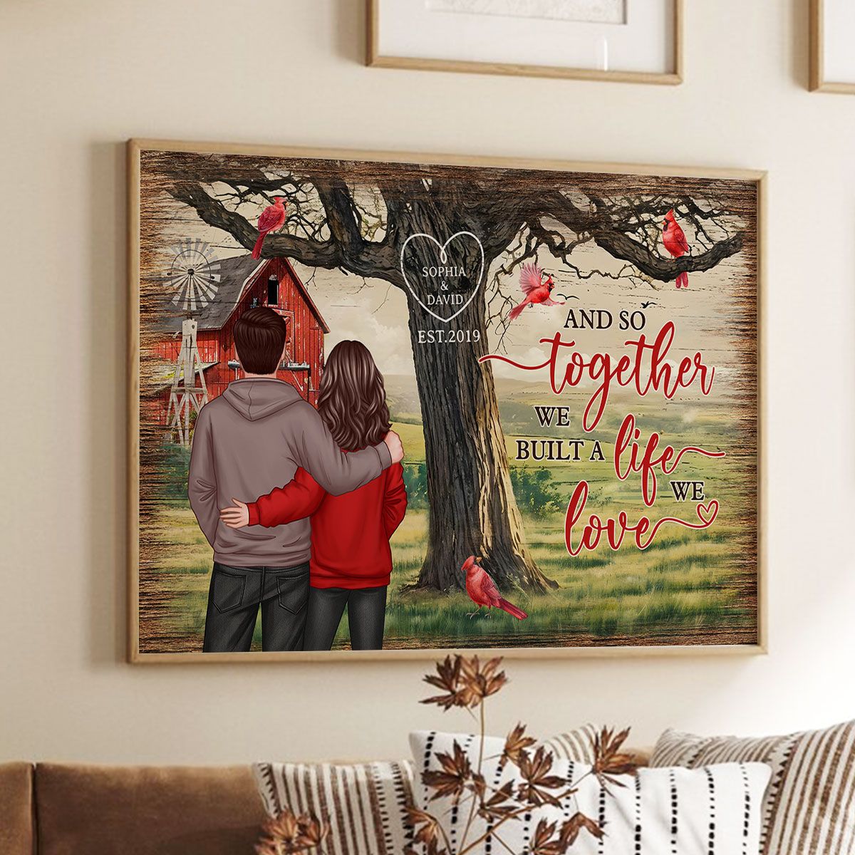 Personalized Couples Tree Large Farmhouse Canvas Wall Art, Valentine's Day Gift, Anniversary Gift For Couples, For Him, For Her