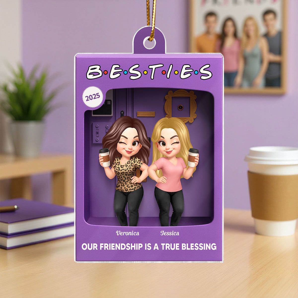 Besties Forever Best Friends Purple Toy Box Style Personalized Acrylic Ornament, Christmas Gift For Besties