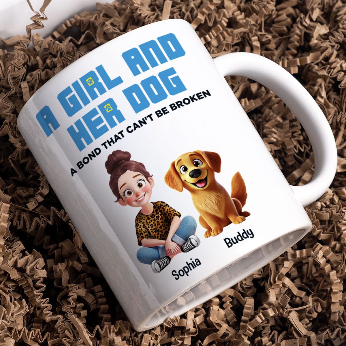 Animation Cartoon A Girl Boy And Dogs A Bond That Can't Be Broken Personalized Mug, Gift For Dog Lovers