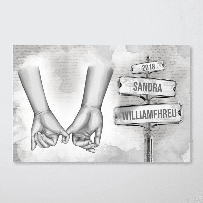 Personalized Vintage Couple Hands Pinky Promise Post Sign Canvas, Valentine's Day Gift Anniversary Gift for Couples