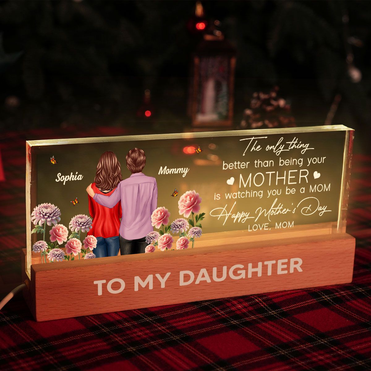To My Daughter From Mom Happy Mother's Day Birth Flower Personalized Acrylic Block LED Night Light