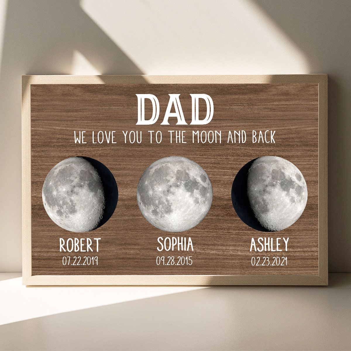 Dad We Love You To The Moon And Back Custom Birth Moon Phase Personalized Canvas, Father's Day Gift, Birthday Gift For Dad, Husband