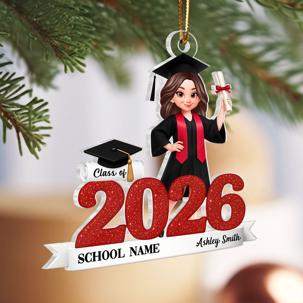 Class Of 2025 2026 3D Effect Senior - Personalized Acrylic Ornament - Christmas Gift For Senior
