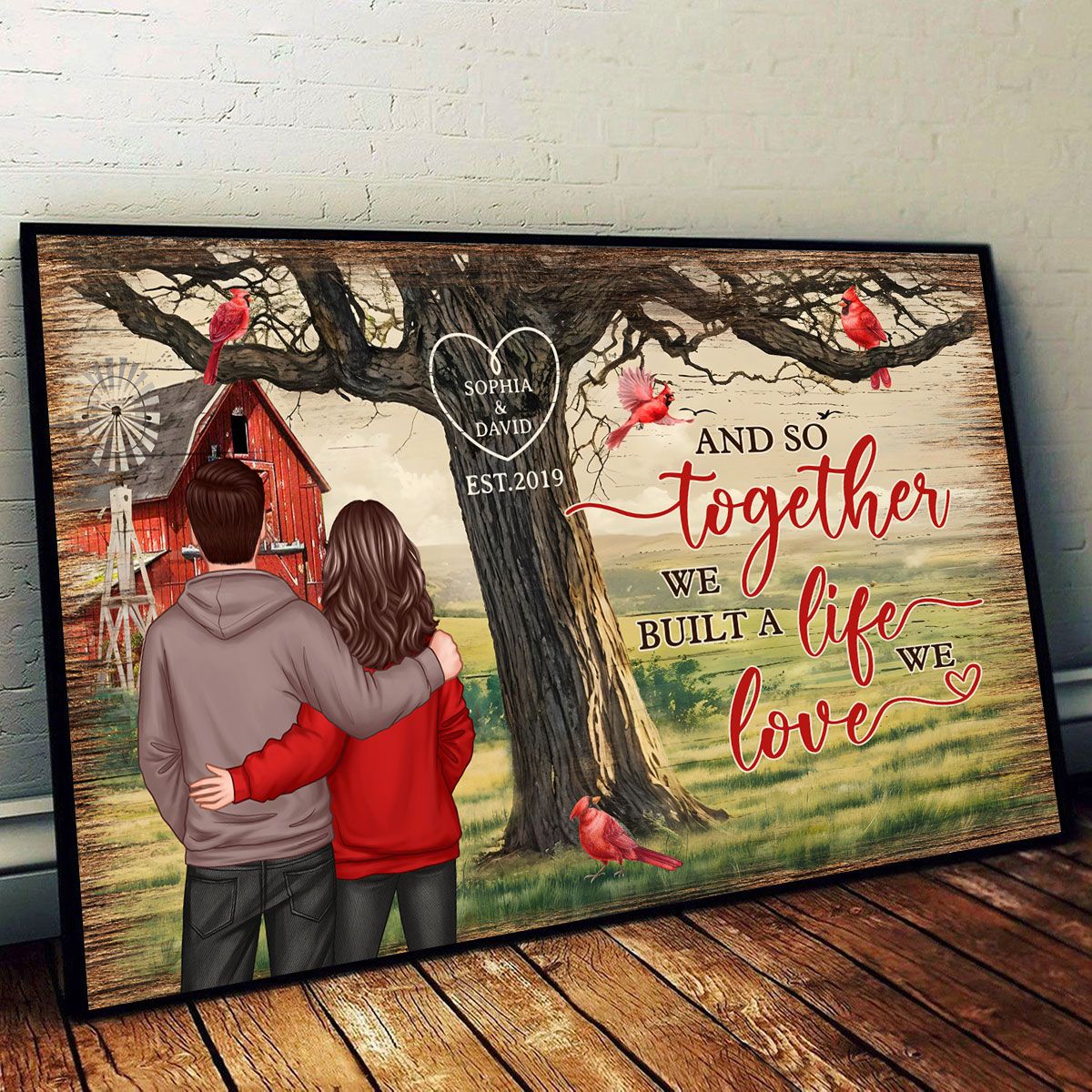 Personalized Couples Tree Large Farmhouse Canvas Wall Art, Valentine's Day Gift, Anniversary Gift For Couples, For Him, For Her